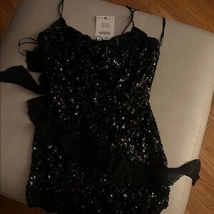Zara Black Sequin Mini Dress with Ruffle Detail